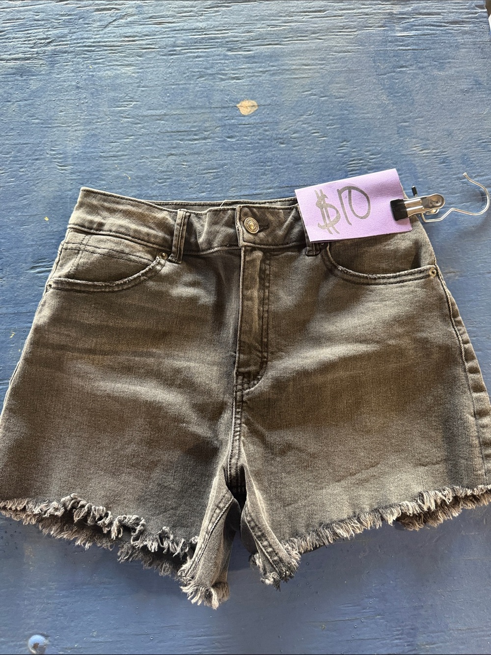 Washed Black High-Rise Frayed Hem Jean Shorts